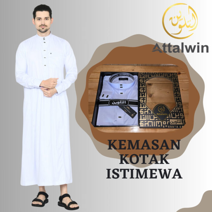 Attalwin - Gamis Jubah Pria Premium Polyester Import Umroh Haji Tangan Manset Jubah Arab JP056