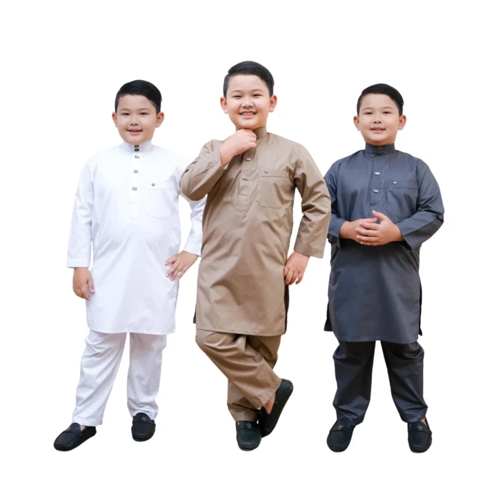 Attalwin - Setelan Gamis Kurta Anak Laki-Laki Tangan Panjang Koko Anak Baju Muslim Anak Gamis Umroh SA001