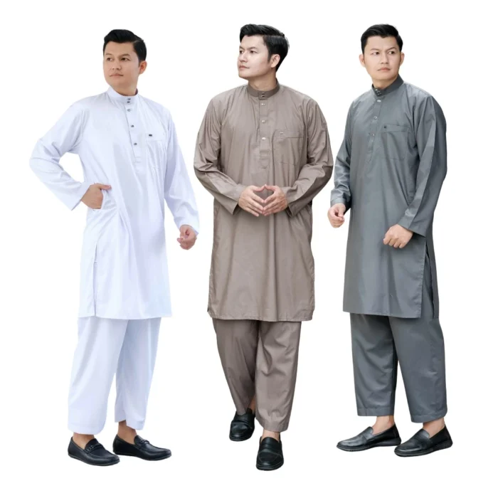 Attalwin - Gamis Jubah Pria Setelan Kurtah Umroh Haji Tanpa Manset SD001 Gamis Umroh Jubah Umroh