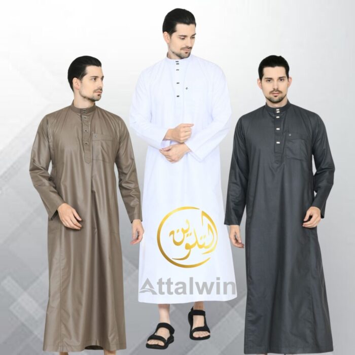 Attalwin - Gamis Jubah Pria Muslim Umroh Haji Polos Tanpa Manset JD001